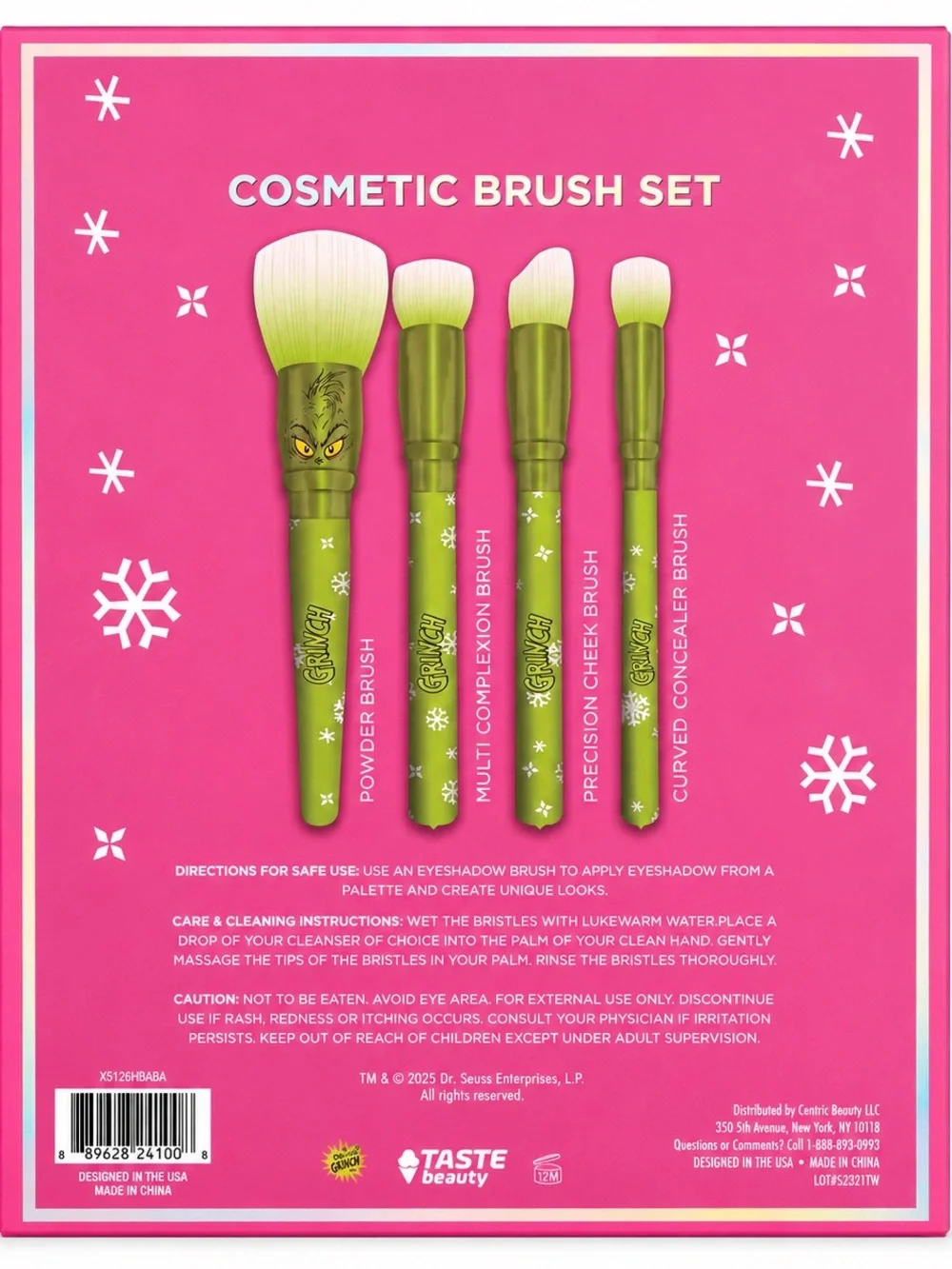 The Grinch 4 Piece Makeup Brush Set Pink Gift Box New Holiday Collectible NIB